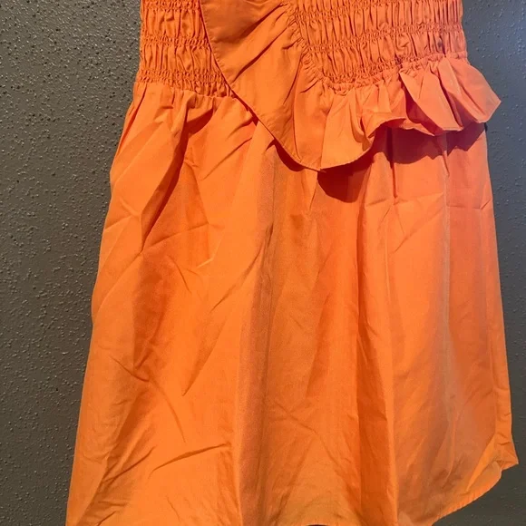 Day + Moon Meredith Smocked One Shoulder Orange Ruffle Dress - Picture 7 of 10